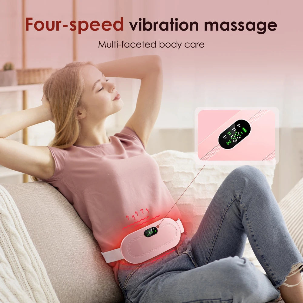 CrampReliva™ Rechargeable Heating Belt for Menstrual Cramps – Soothing Vibration for Waist, Stomach & Abdomen