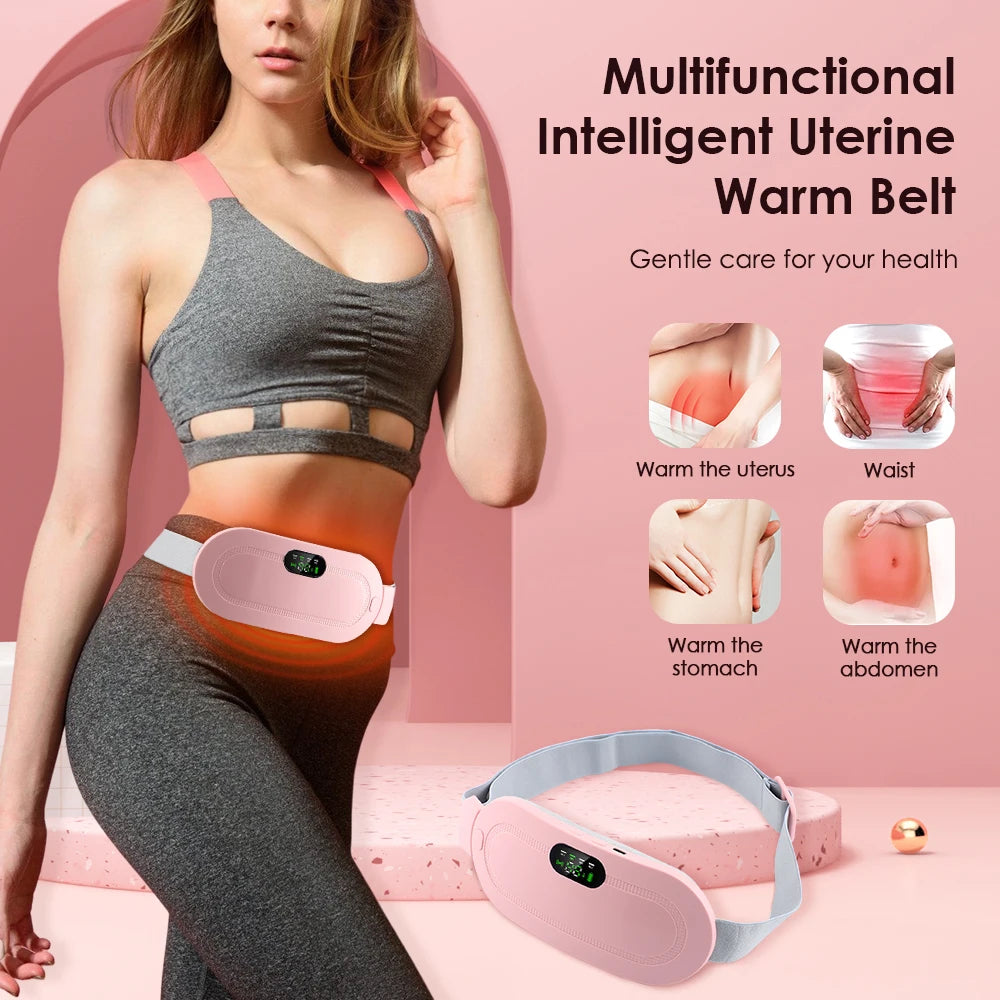 CrampReliva™ Rechargeable Heating Belt for Menstrual Cramps – Soothing Vibration for Waist, Stomach & Abdomen